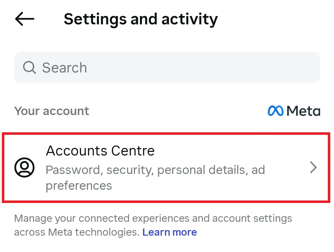 Step 2: Go to Accounts Centre